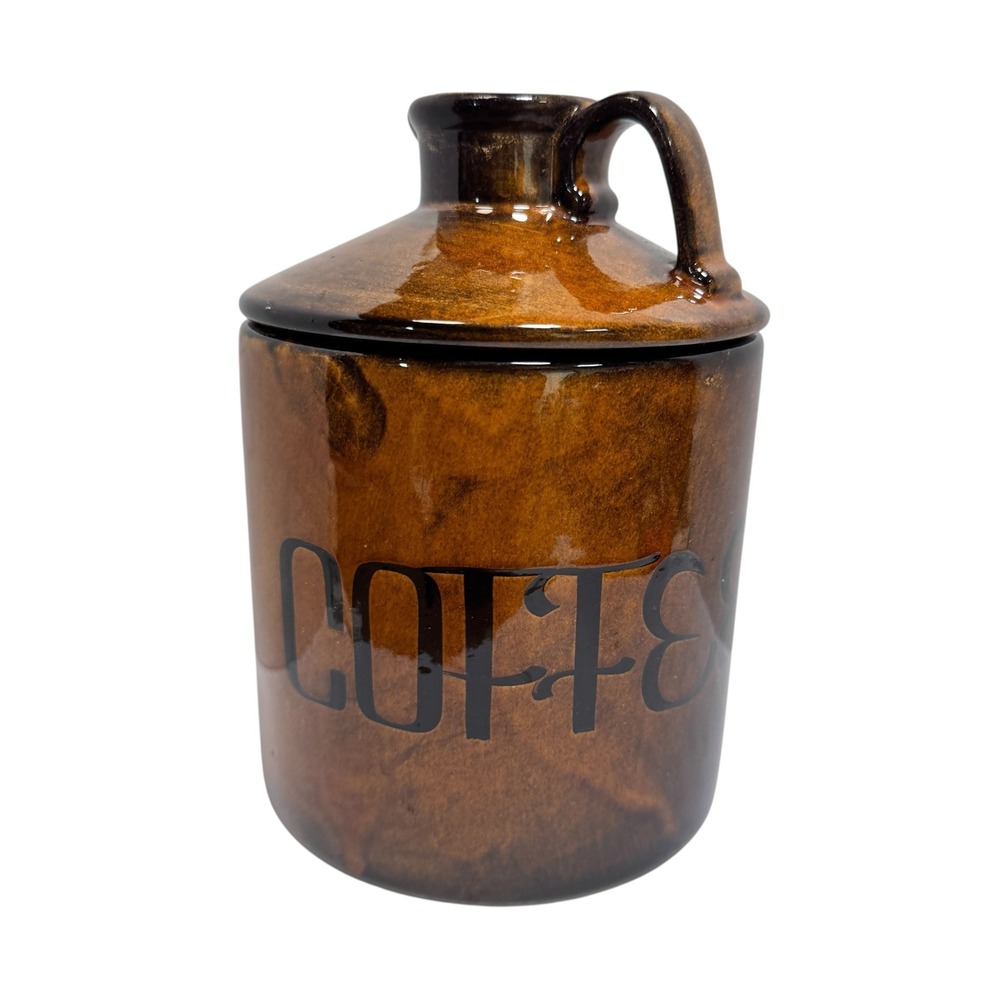 Vintage Holiday Designs USA Brown Glazed Ceramic COFFEE Canister Jug Lid 70s